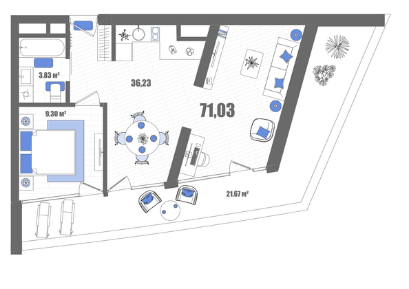 Планировка Номер 71,03 м²