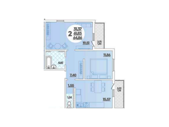 Планировка 2-комн 64,86 м²