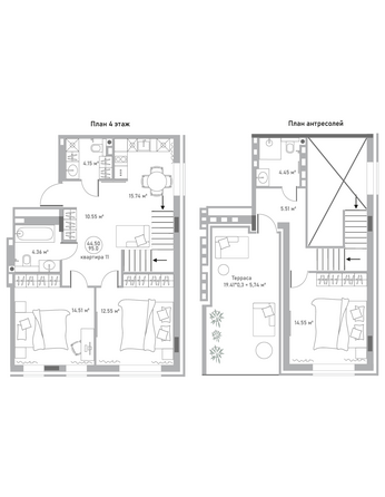 Планировка 3-комн 95 м²