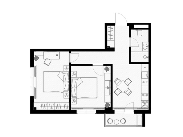 Планировка 1-комн 54,3 м²