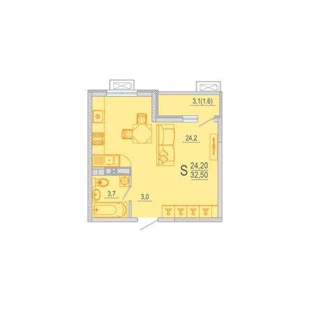 Планировка 1-комн 32,4 м²