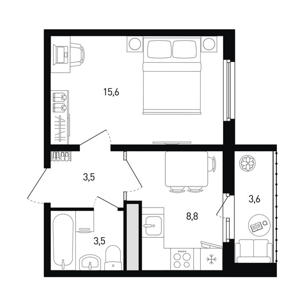 Планировка 1-комн 33,2 м²