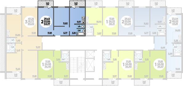 Планировка 2-комн 54,97 м²
