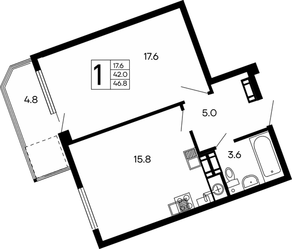 Планировка 1-комн 46,8 м²