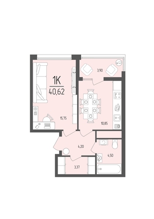 Планировка 1-комн 40,62 м²