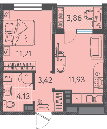 Планировка 1-комн 32,62 м²