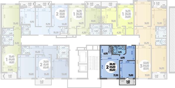 Планировка 2-комн 45 м²