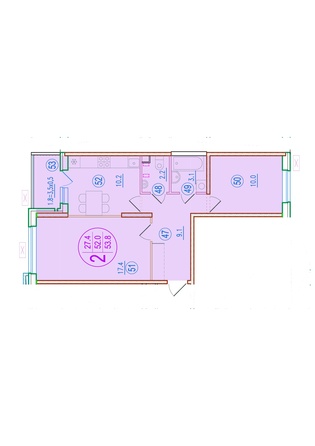 Планировка 2-комн 53,8 м²