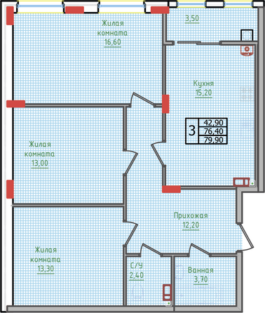 Планировка 3-комн 79,9 м²
