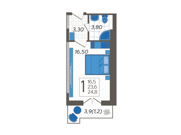 Планировка 1-комн 24,8 м²