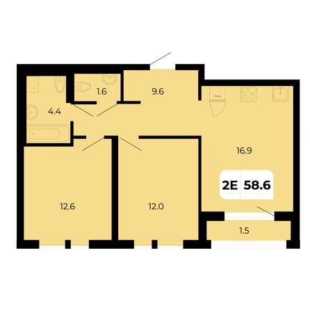 Планировка 2-комн 58,6 м²