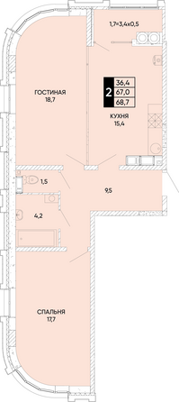 Планировка 2-комн 68,7 - 69,3 м²
