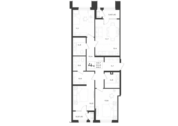 Планировка 4-комн 88,2 м²