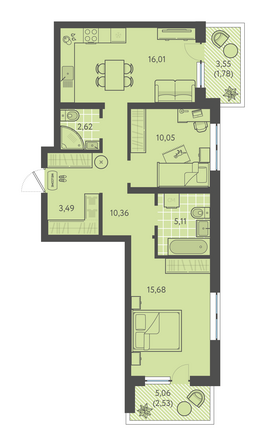 Планировка 2-комн 67,63 м²