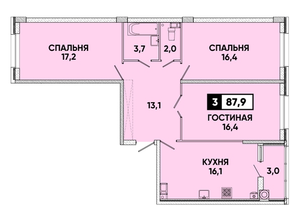 Планировка 3-комн 87,9 м²