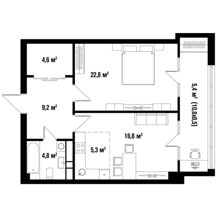 Планировка 2-комн 68,7 м²