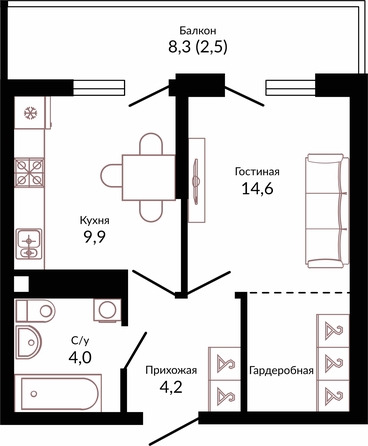 Планировка 1-комн 35,2 м²