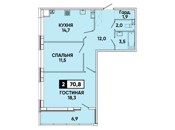 Планировка 2-комн 70,8 м²