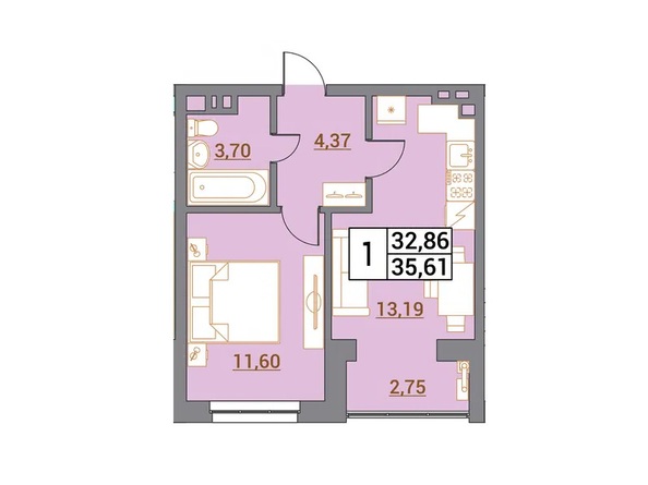 Планировка 1-комн 34,76, 35,94 м²