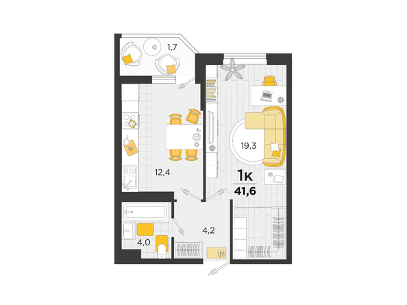Планировка 1-комн 41,6 м²