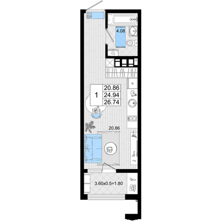 Планировка Студия 26,74 м²