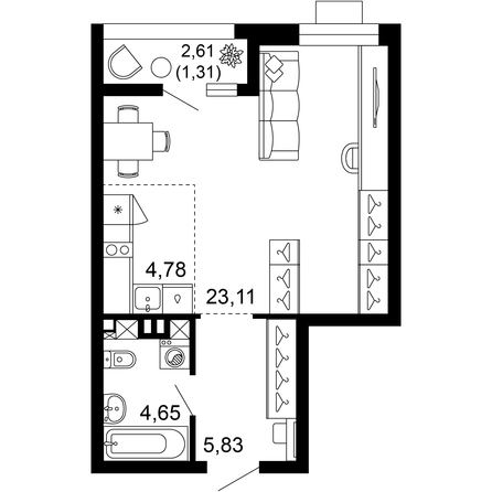 Планировка 1-комн 39,67 м²