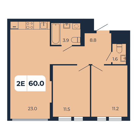 Планировка 2-комн 60 м²