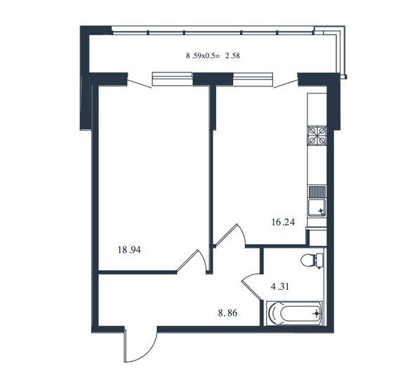 Планировка 1-комн 50,93 м²