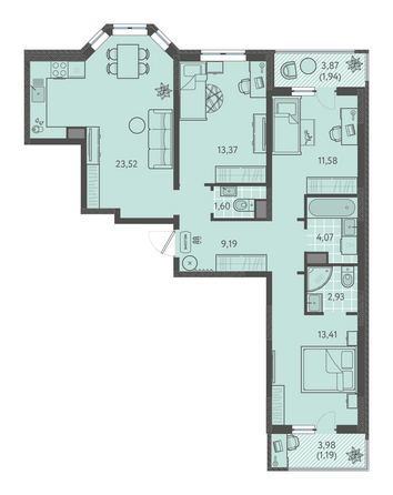 Планировка 3-комн 82,8 м²