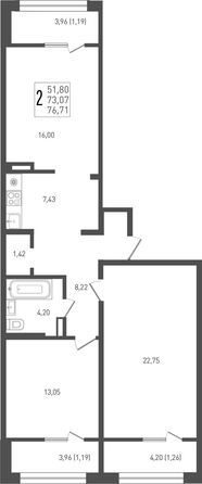 Планировка 2-комн 76,71 м²