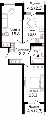 Планировка 2-комн 60,7 м²