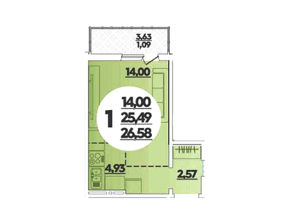 Планировка 1-комн 26,67 м²