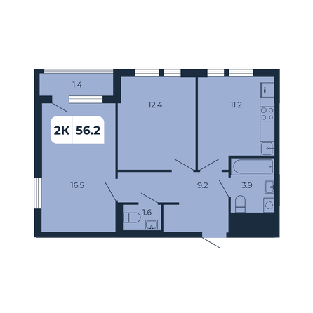 Планировка 2-комн 56,2 м²
