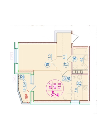 Планировка 2-комн 41,8 м²