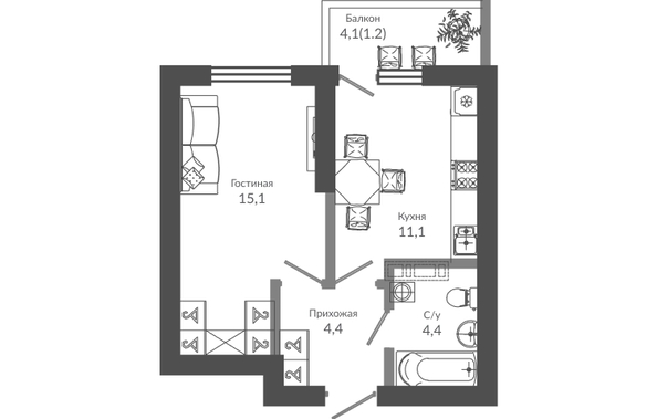 Планировка 1-комн 36,2 м²