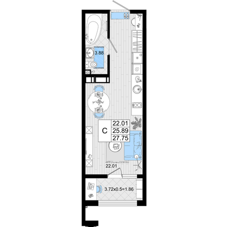 Планировка Студия 27,75, 27,8 м²