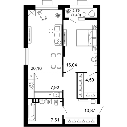 Планировка 2-комн 68,57 м²