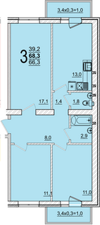 Планировка 3-комн 68,3 м²