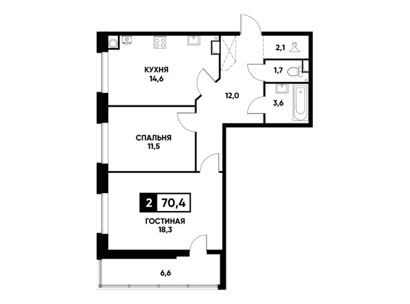 Планировка 2-комн 70,4 м²