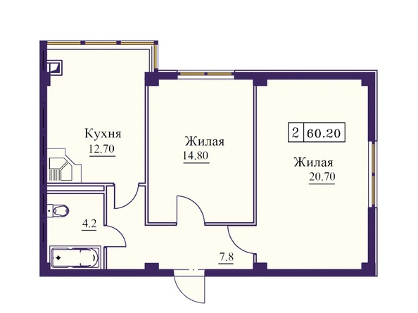 Планировка 2-комн 60,2 м²