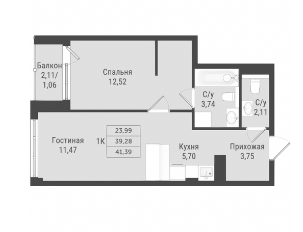 Планировка 1-комн 41,3 м²