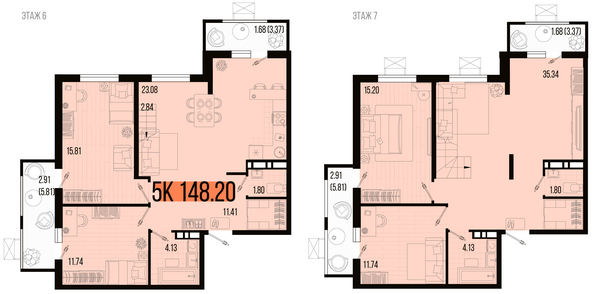 Планировка 5-комн 148,2 м²
