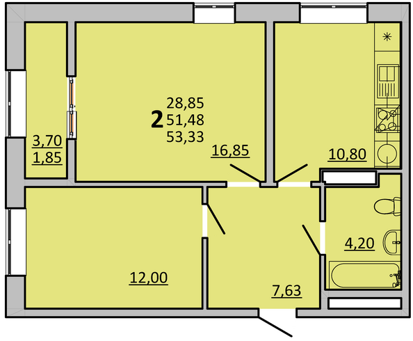 Планировка 2-комн 59,6 м²