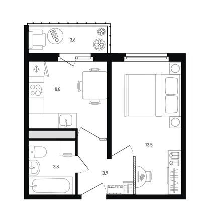 Планировка 1-комн 31,1 - 33,2 м²