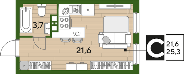Планировка Студия 25,3 м²