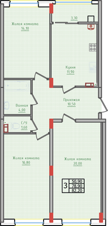 Планировка 3-комн 82,2 м²