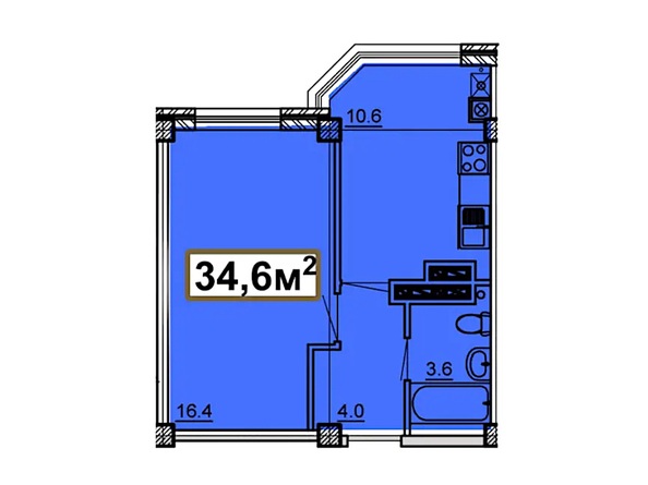 Планировка 1-комн 34,6 м²