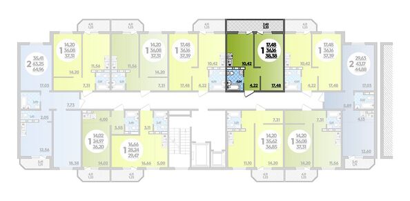 Планировка 1-комн 38,38 м²