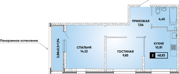 Планировка 2-комн 48,83 м²