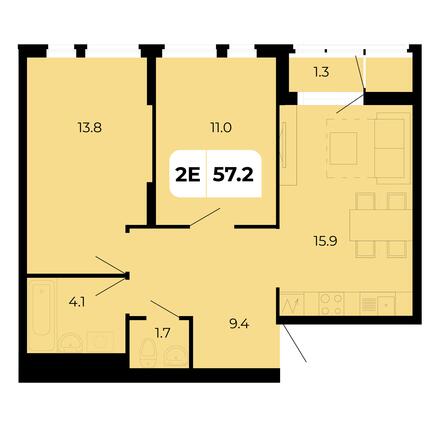 Планировка 2-комн 57,2 м²
